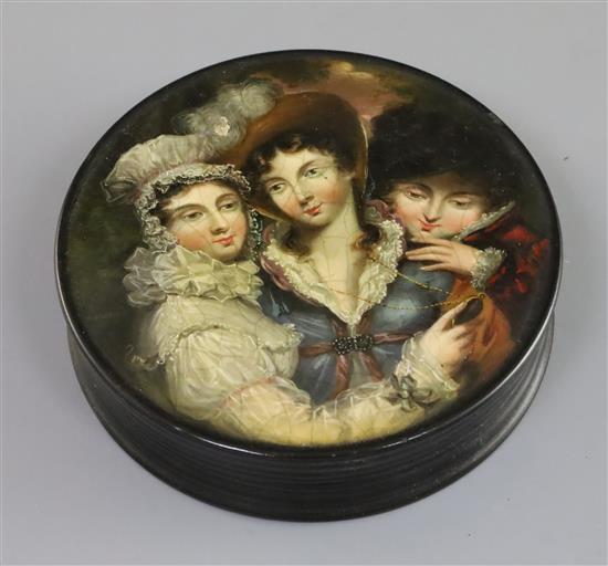 Attributed to Samuel Raven (1775-1847). A finely painted papier mache snuff box, decorated with The Miniature after 4in.